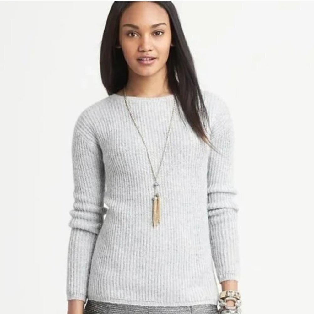 Banana Republic Silver Metallic Wool Alpaca Blend Rib Knit Sweater-Size S